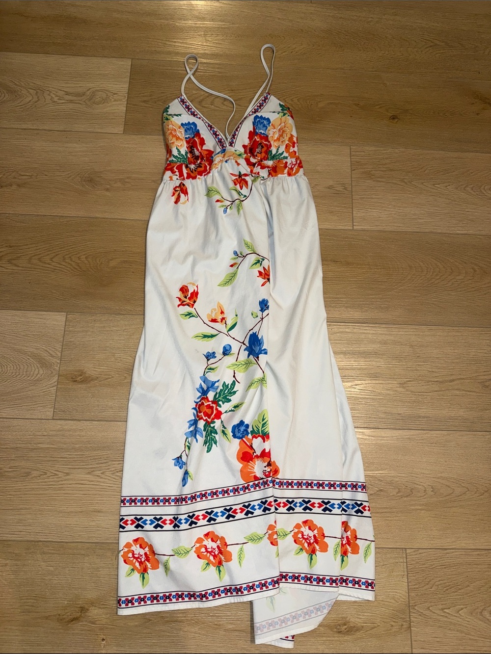 White Floral Spaghetti-strap Maxi Dress